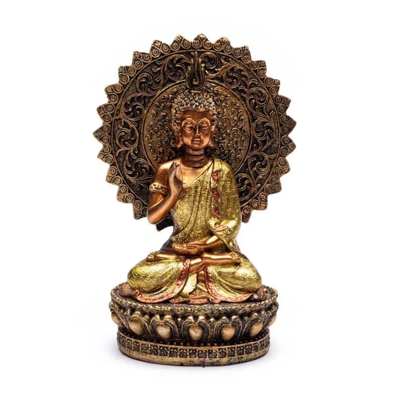 Buddha statue af tryghed med aura og trone
