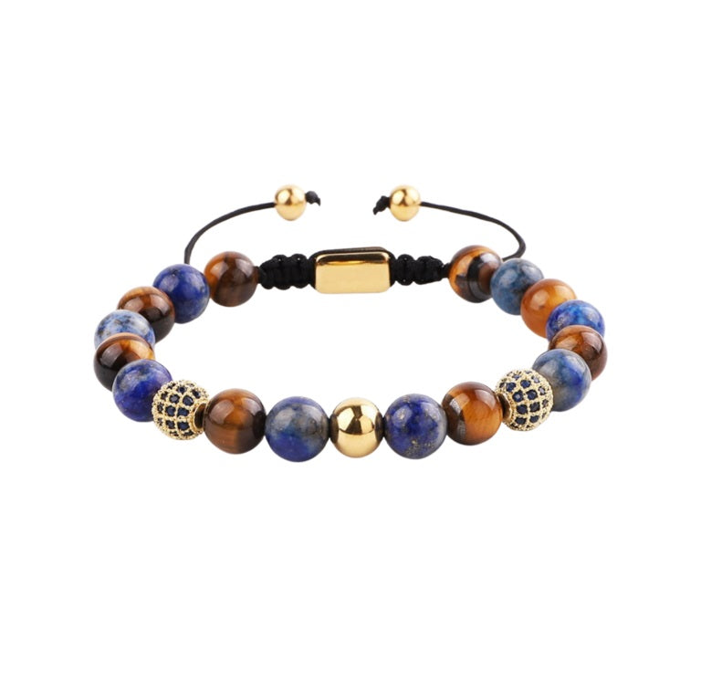 Armbånd - Lapis Lazuli - Tiger Øje - Guldfarve