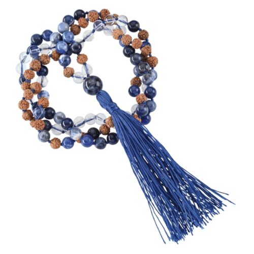 Mala kæde med Sodalite, Bjergkrystal og Rudraksha