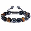 armbånd med hæmatit, tigerøje og obsidian