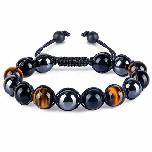armbånd med hæmatit, tigerøje og obsidian