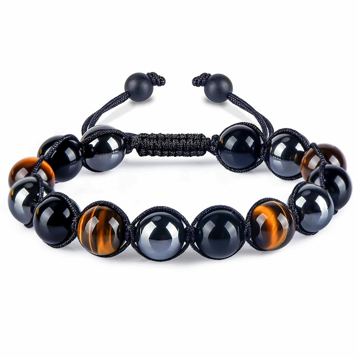 armbånd med hæmatit, tigerøje og obsidian